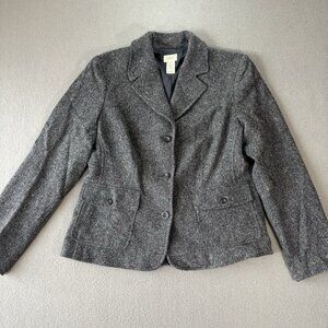 L.L. Bean Womens M Tweed Wool Blazer Gray 3-Button Classic Preppy Winter Jacket